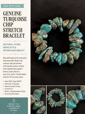 NWT Turquoise Chip Stretch Bracelet Natural Stone Boho Southwestern One
